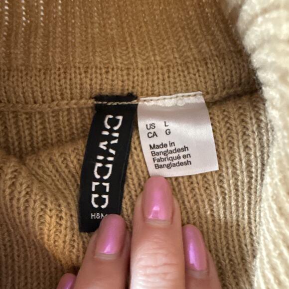 H&M Divided NWT Womens L Boho Cropped Sweater Turtleneck Balloon Sleeve Camel - Picture 3 of 9